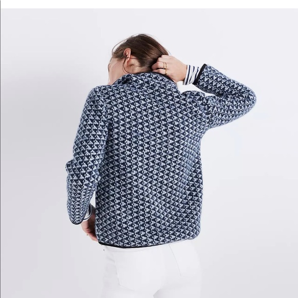 Harmonica Madewell wool pullover large EUC diamond print blue boxy pockets - Picture 3 of 11